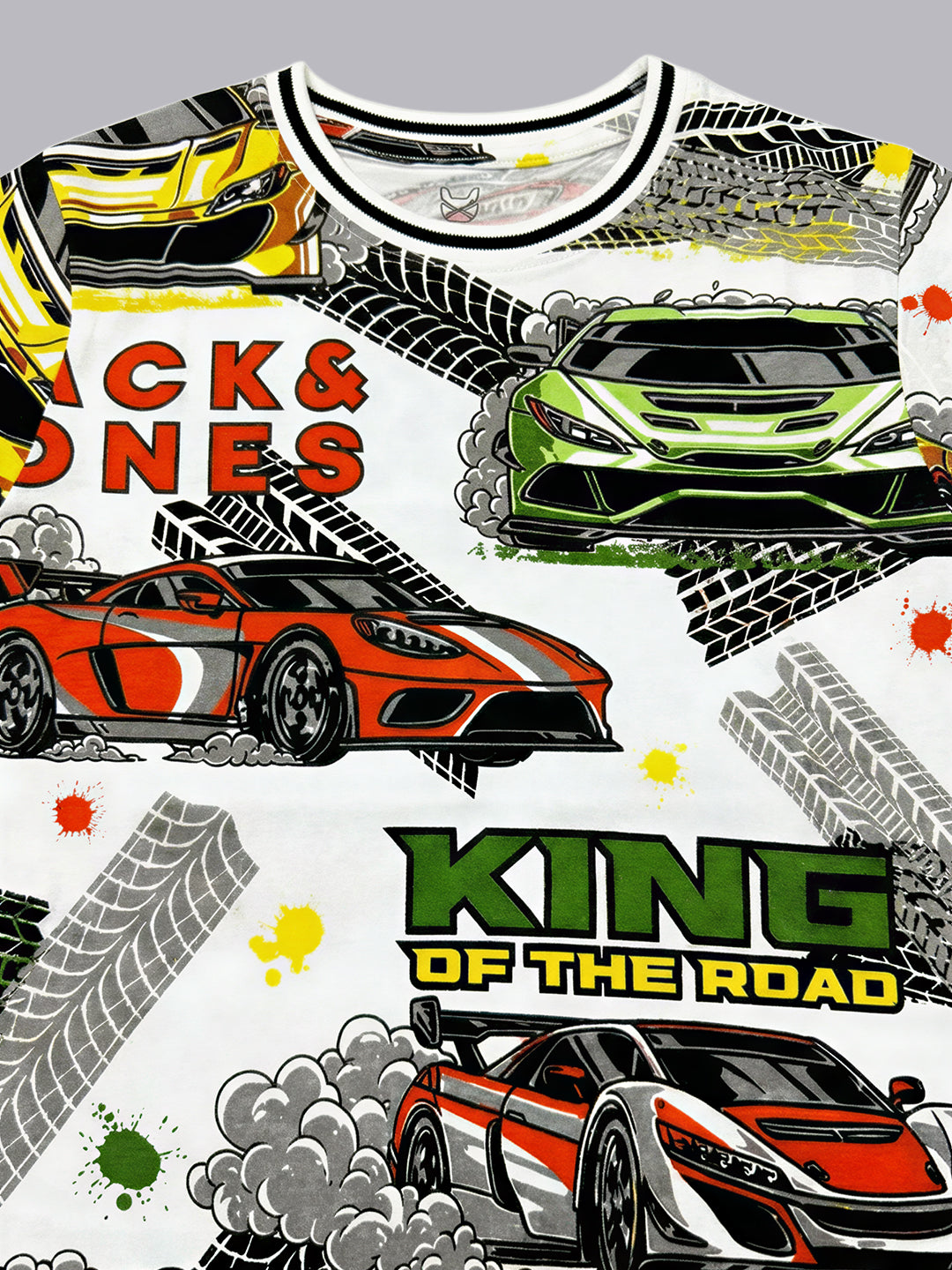 Boys Cotton Car Print Crew Neck Regular T-Shirt