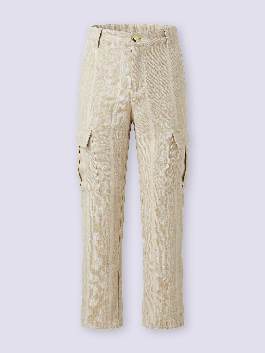 Boys Beige Striped Cotton Cargo Pants