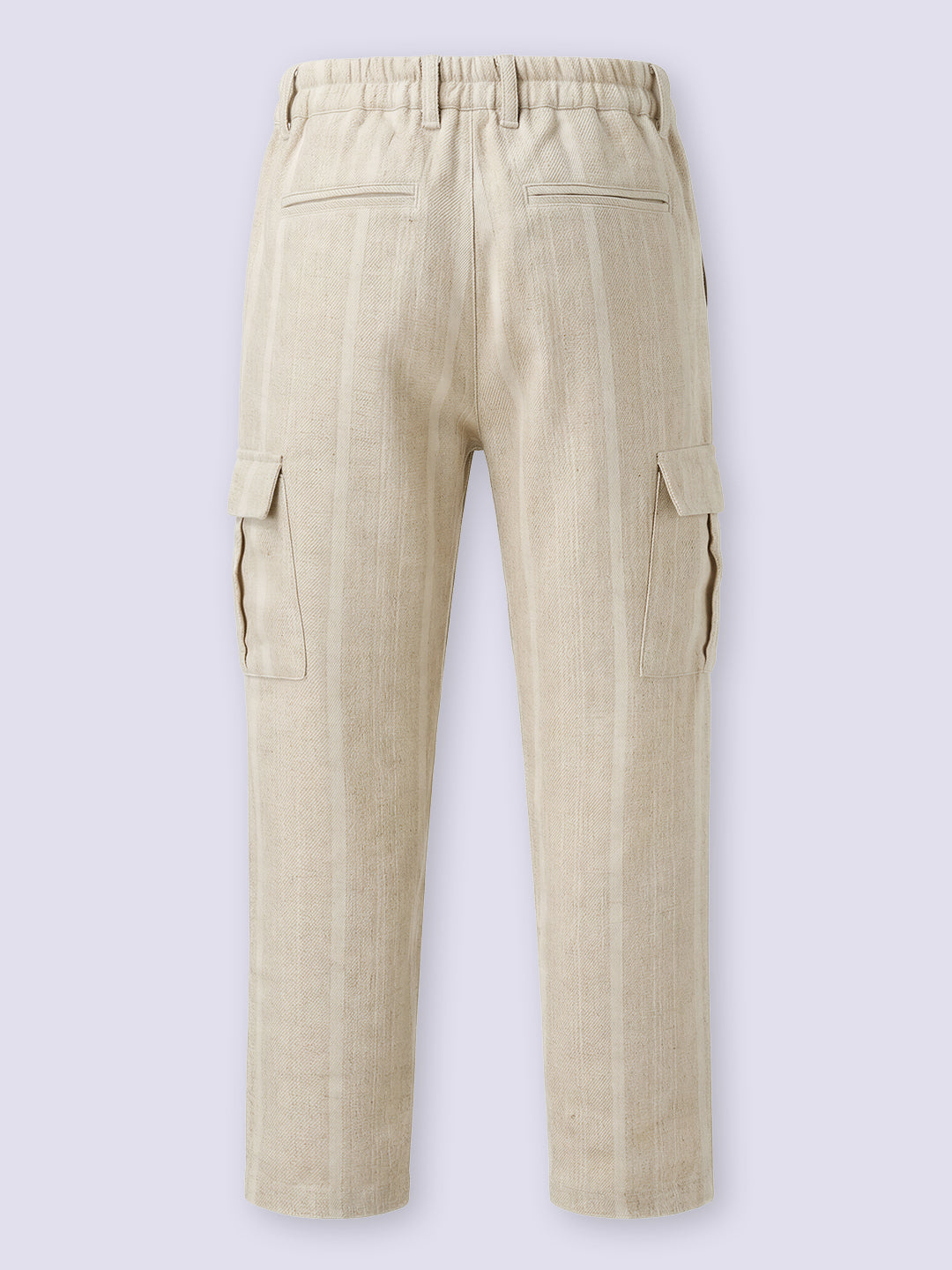 Boys Beige Striped Cotton Cargo Pants