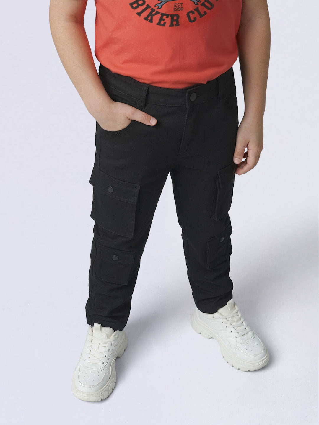 Boys Black Utility Cargo Casual Pants