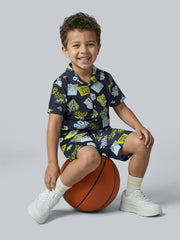 Boys Racing Print Cotton Casual Shorts with Drawstring