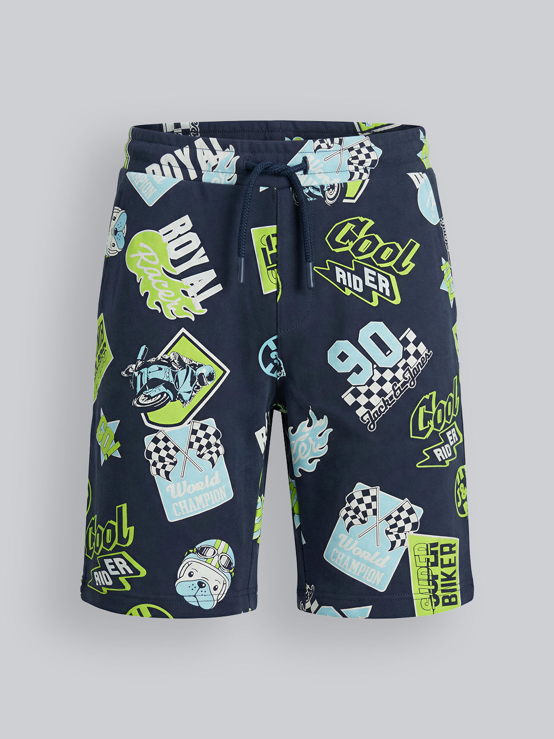 Boys Racing Print Cotton Casual Shorts with Drawstring