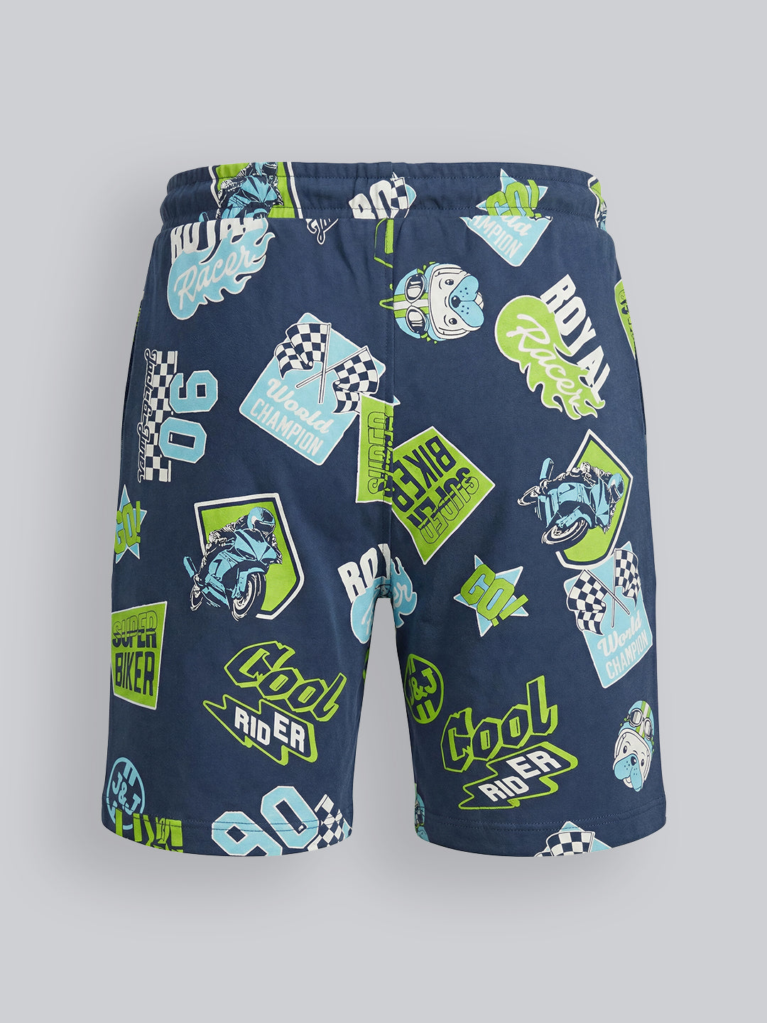 Boys Racing Print Cotton Casual Shorts with Drawstring