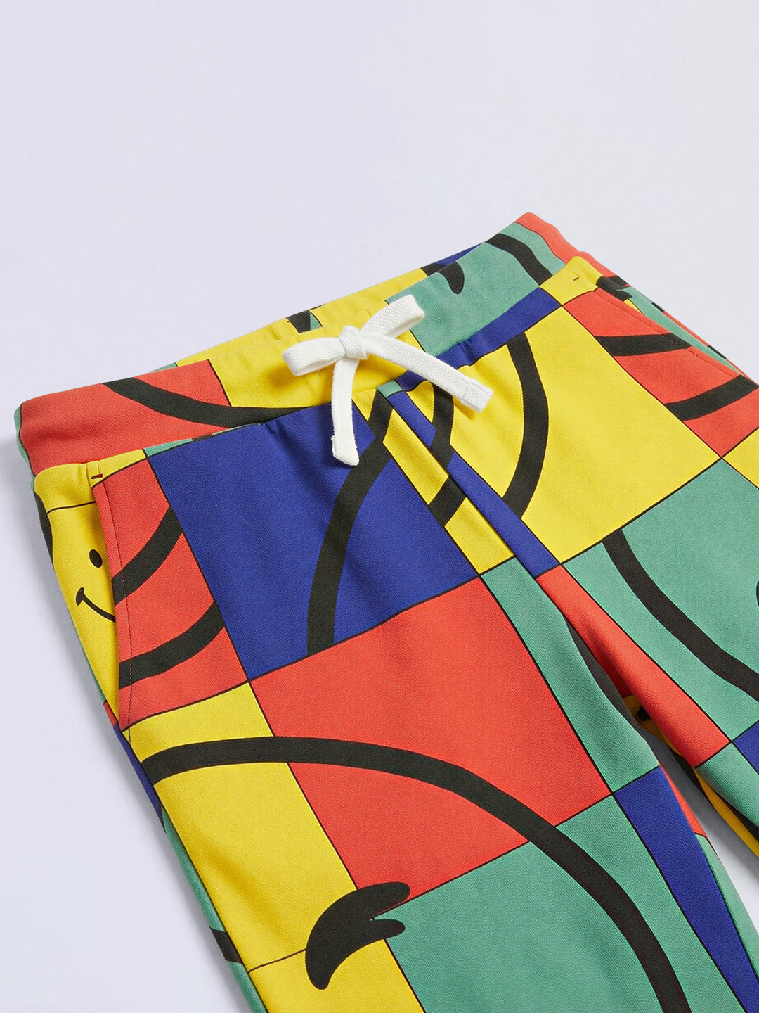 Boys White Smiley Printed Oversized Cotton Shorts