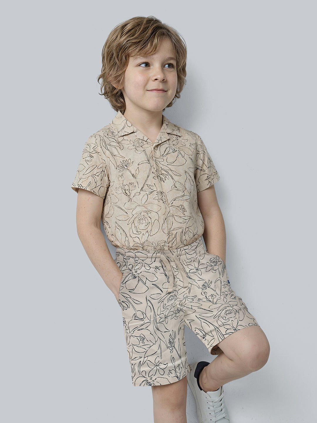 Boys Cotton Blend Floral Print Drawstring Shorts