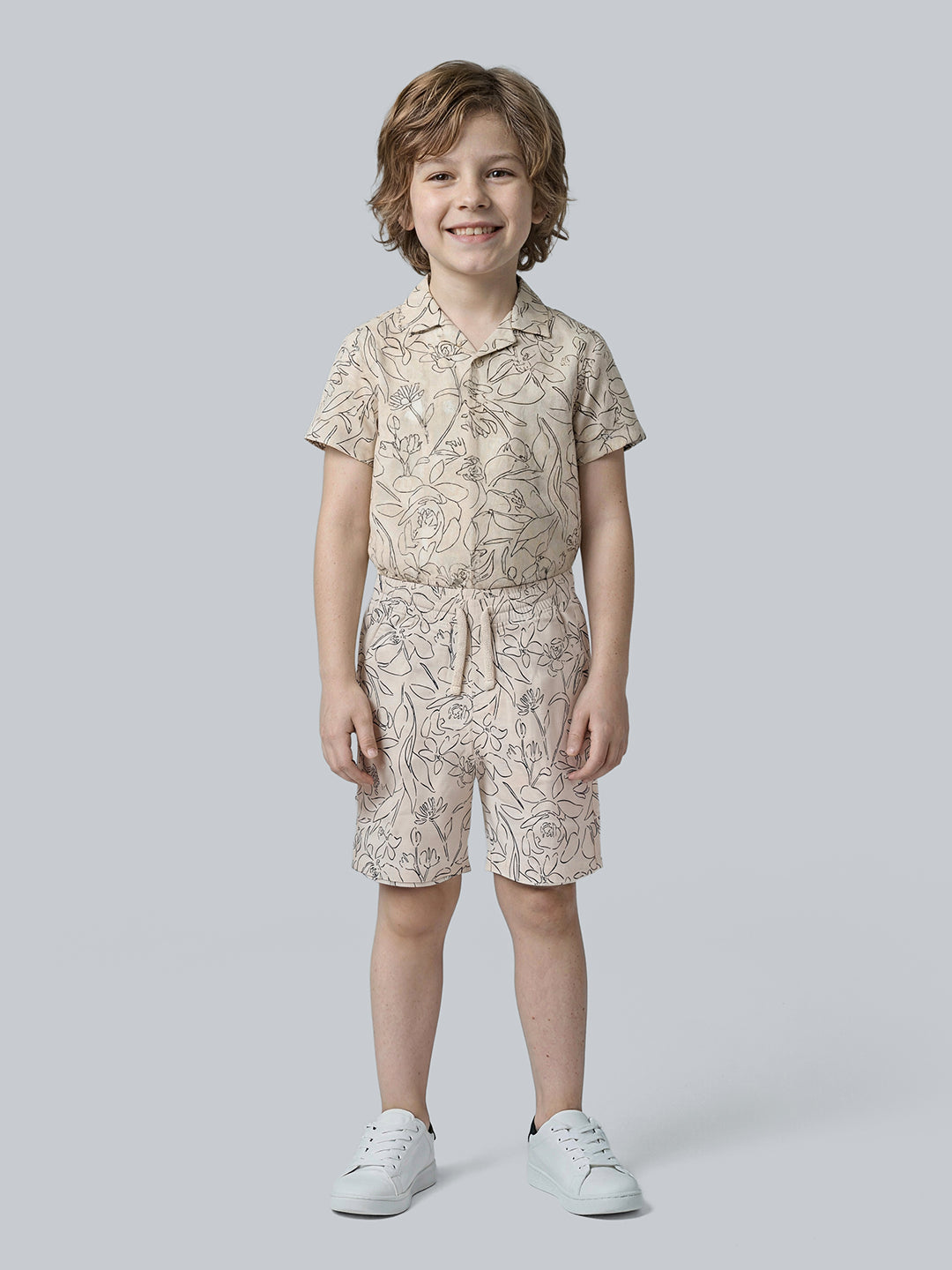 Boys Cotton Blend Floral Print Drawstring Shorts