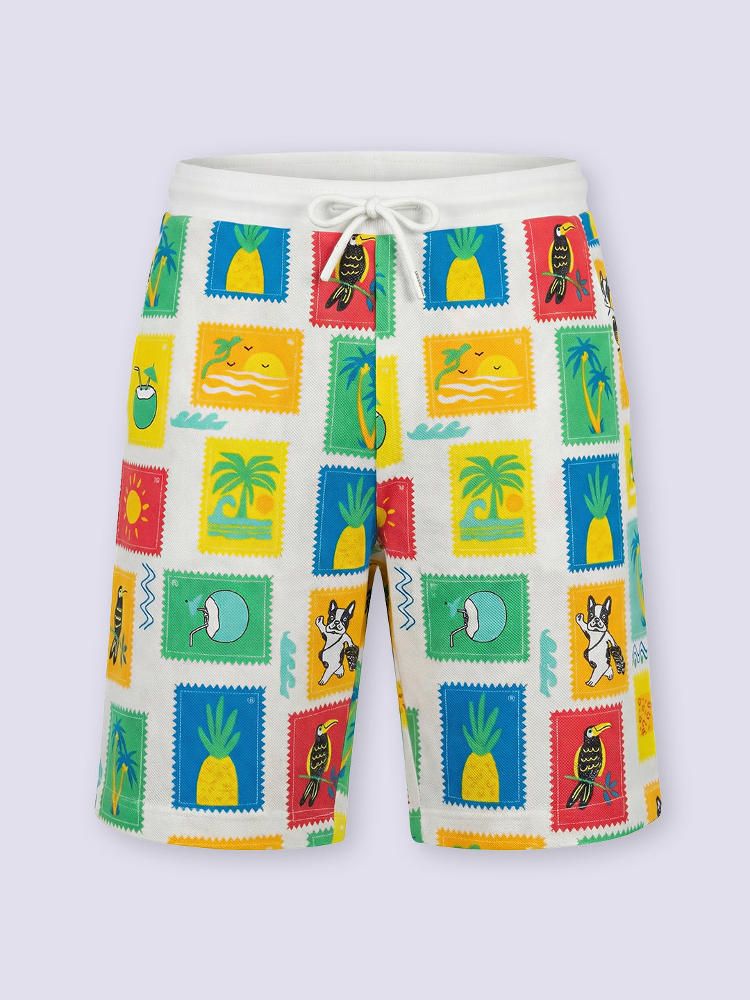 Boys White Multi-Colour Printed Cotton Regular Fit Shorts