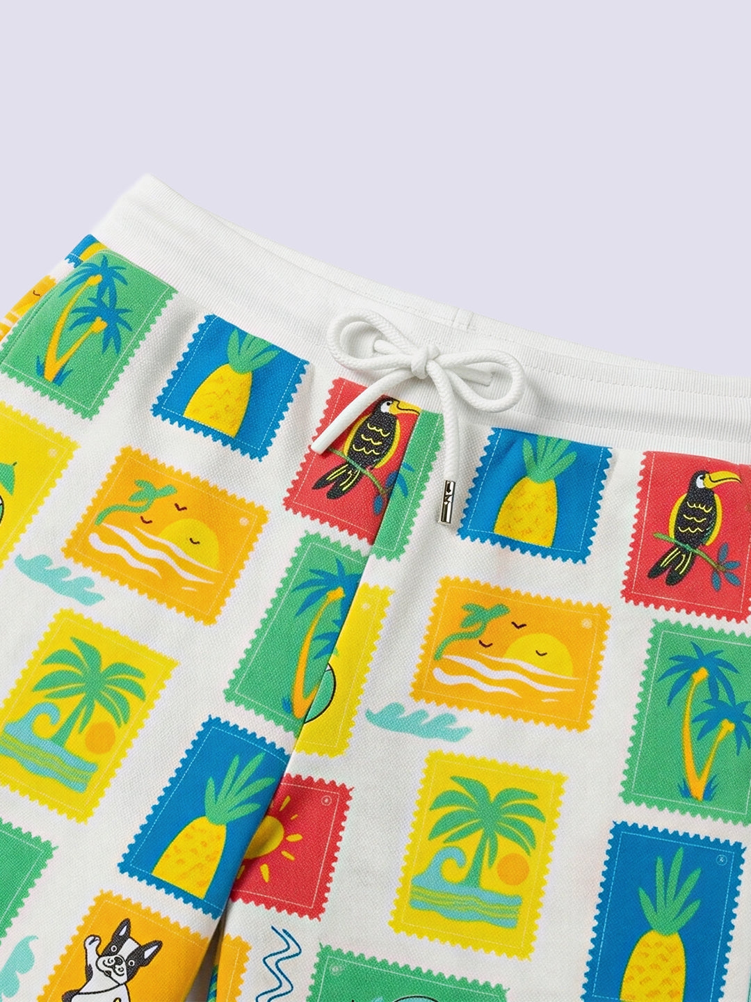 Boys White Multi-Colour Printed Cotton Regular Fit Shorts