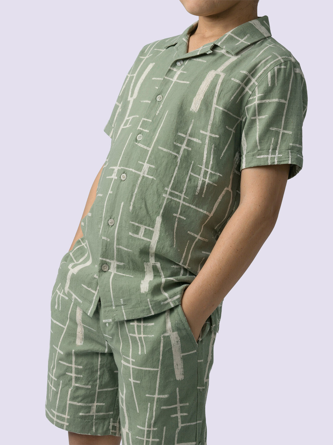 Boys Green Embroidered Cotton Casual Shorts