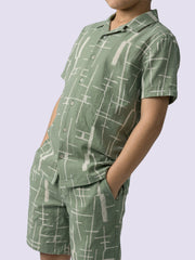 Boys Green Embroidered Cotton Casual Shorts