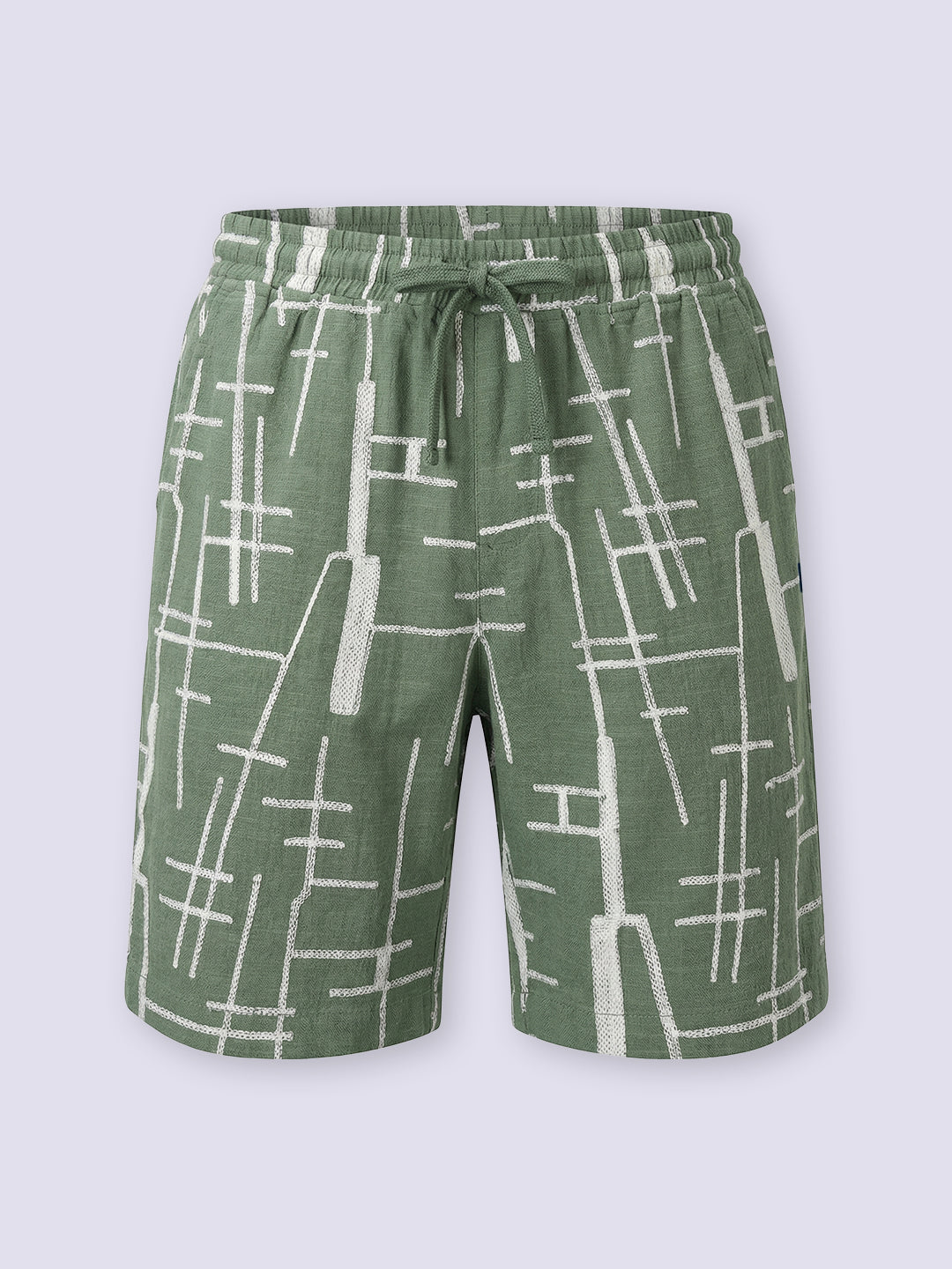 Boys Green Embroidered Cotton Casual Shorts