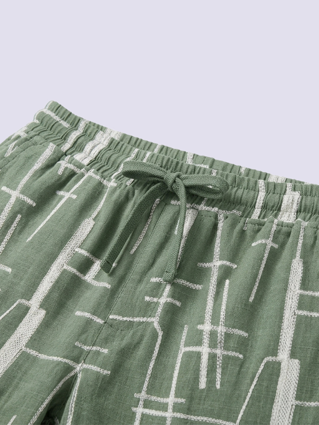 Boys Green Embroidered Cotton Casual Shorts