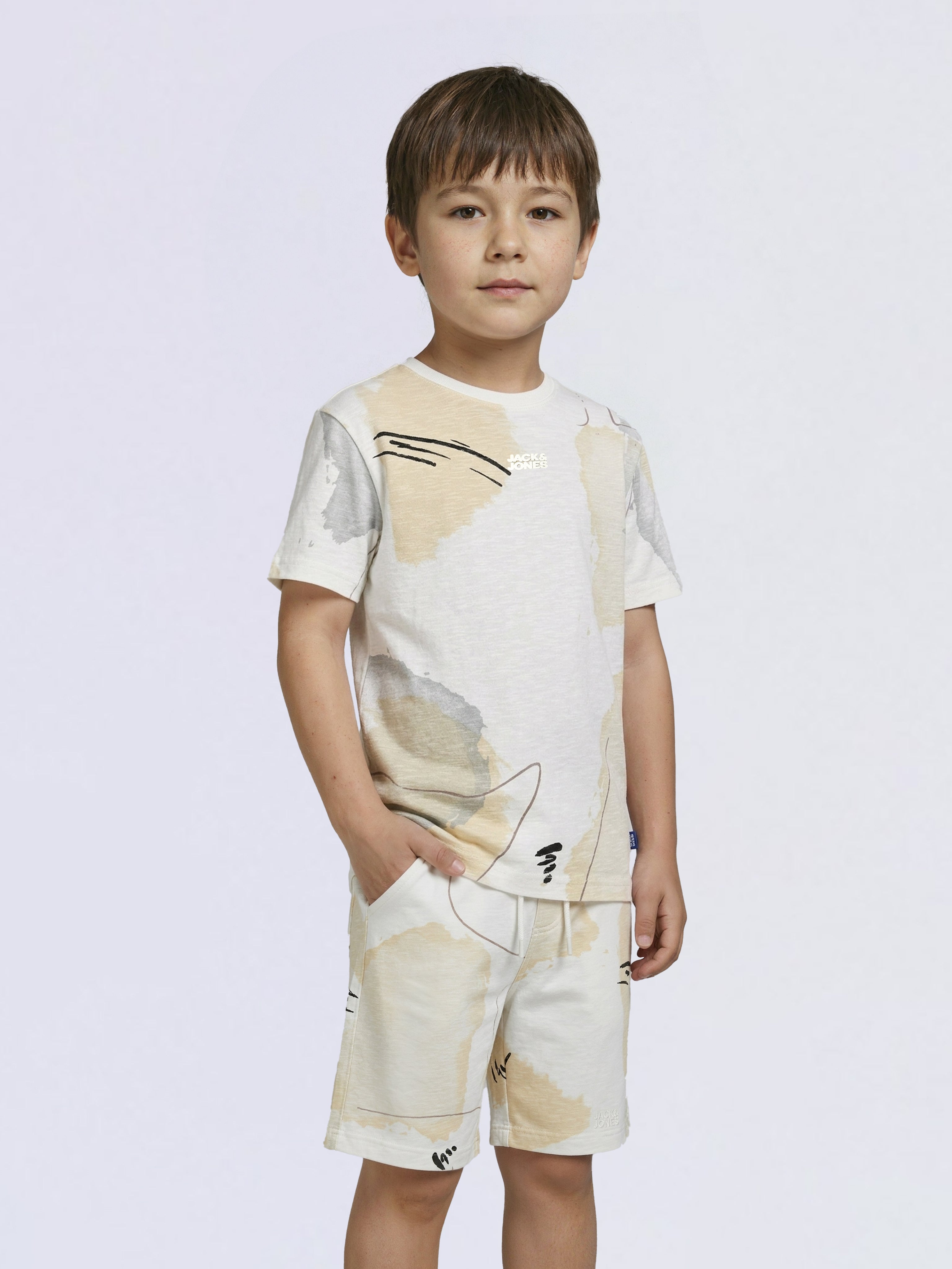 Boys White Printed Cotton Casual Shorts