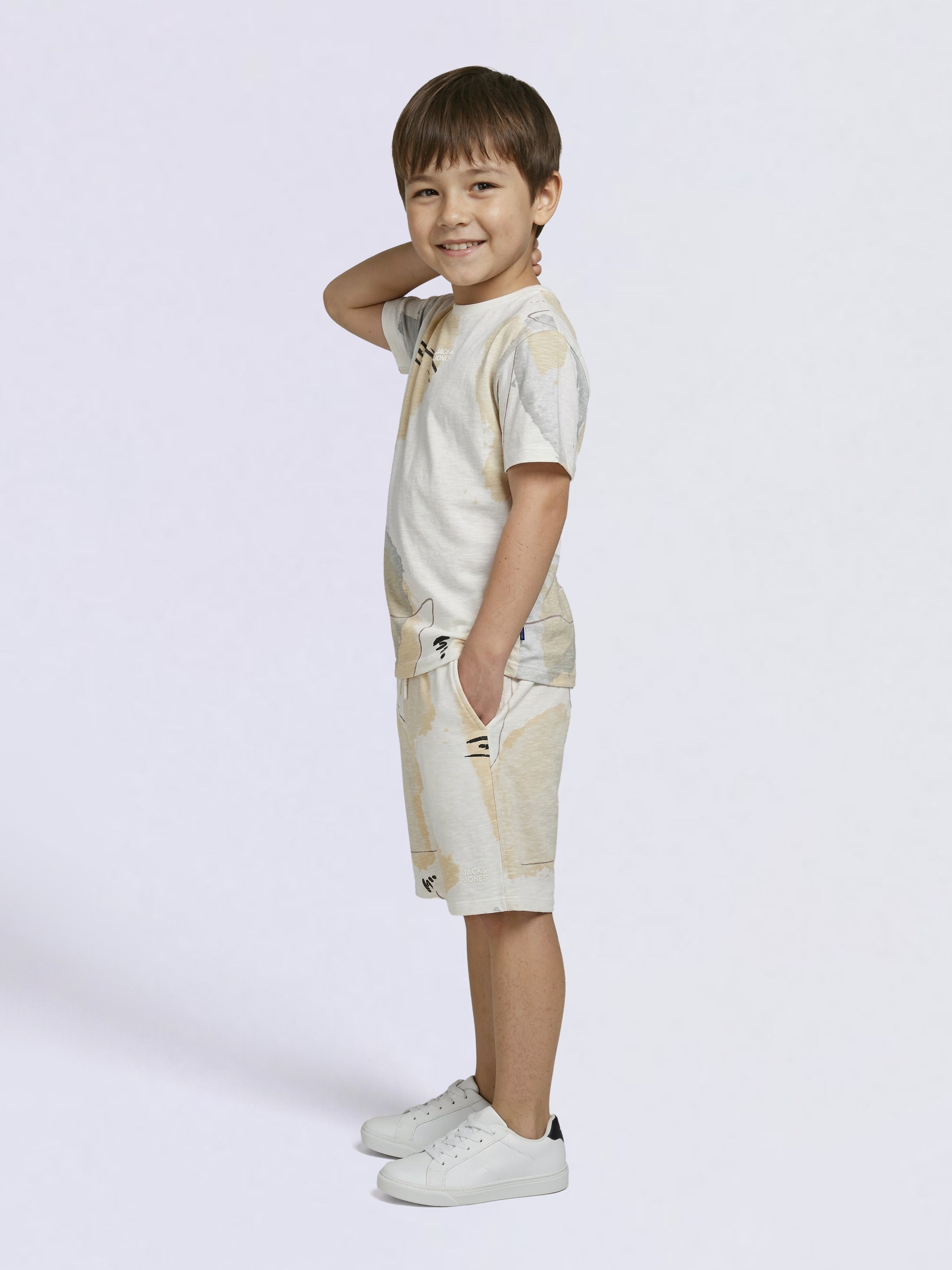 Boys White Printed Cotton Casual Shorts