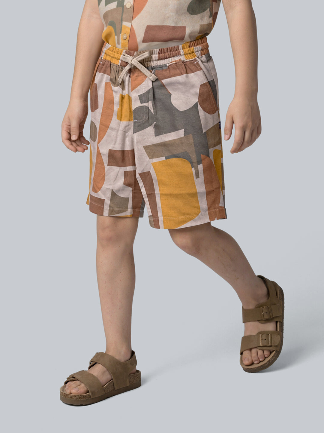 Boys Cotton Abstract Print Drawstring Regular Shorts