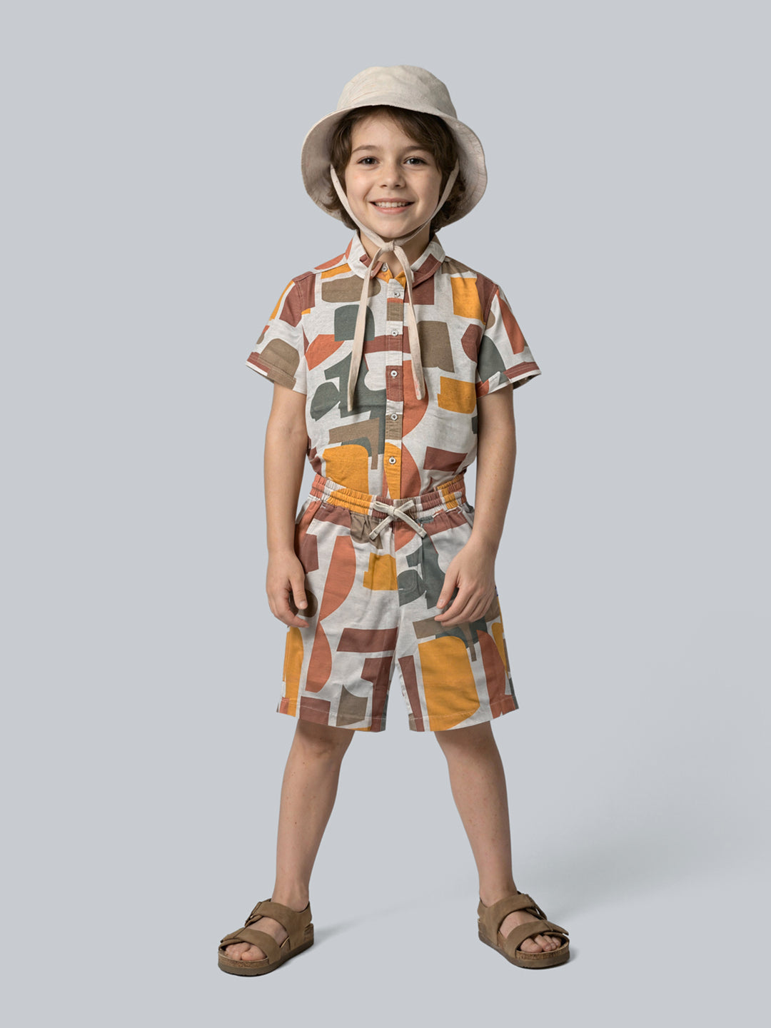Boys Cotton Abstract Print Drawstring Regular Shorts