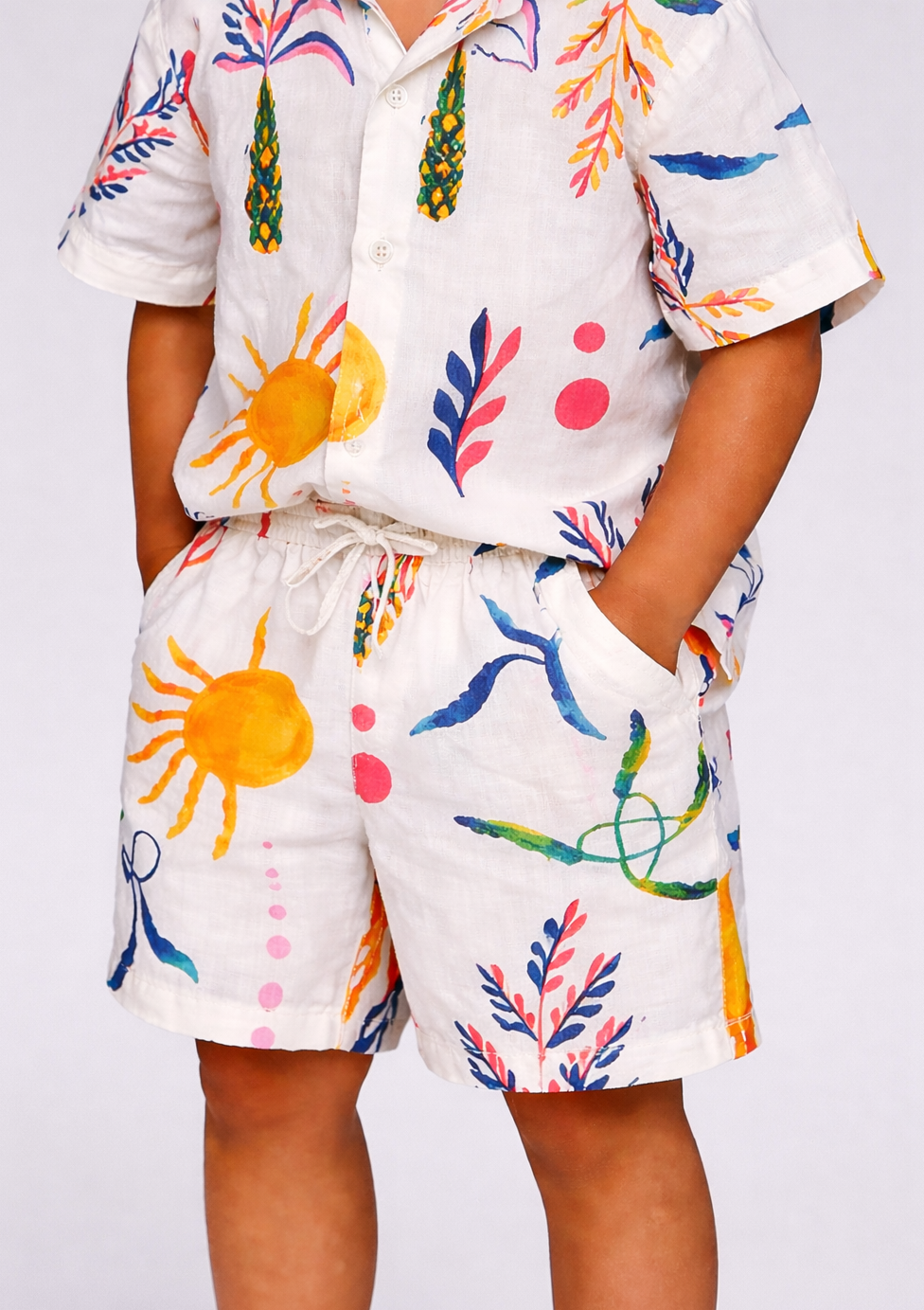 Boys White Printed Regular Casual Shorts