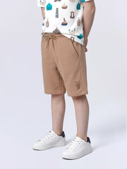 Boys Warm Taupe Brown Cotton Stretch Knit Shorts