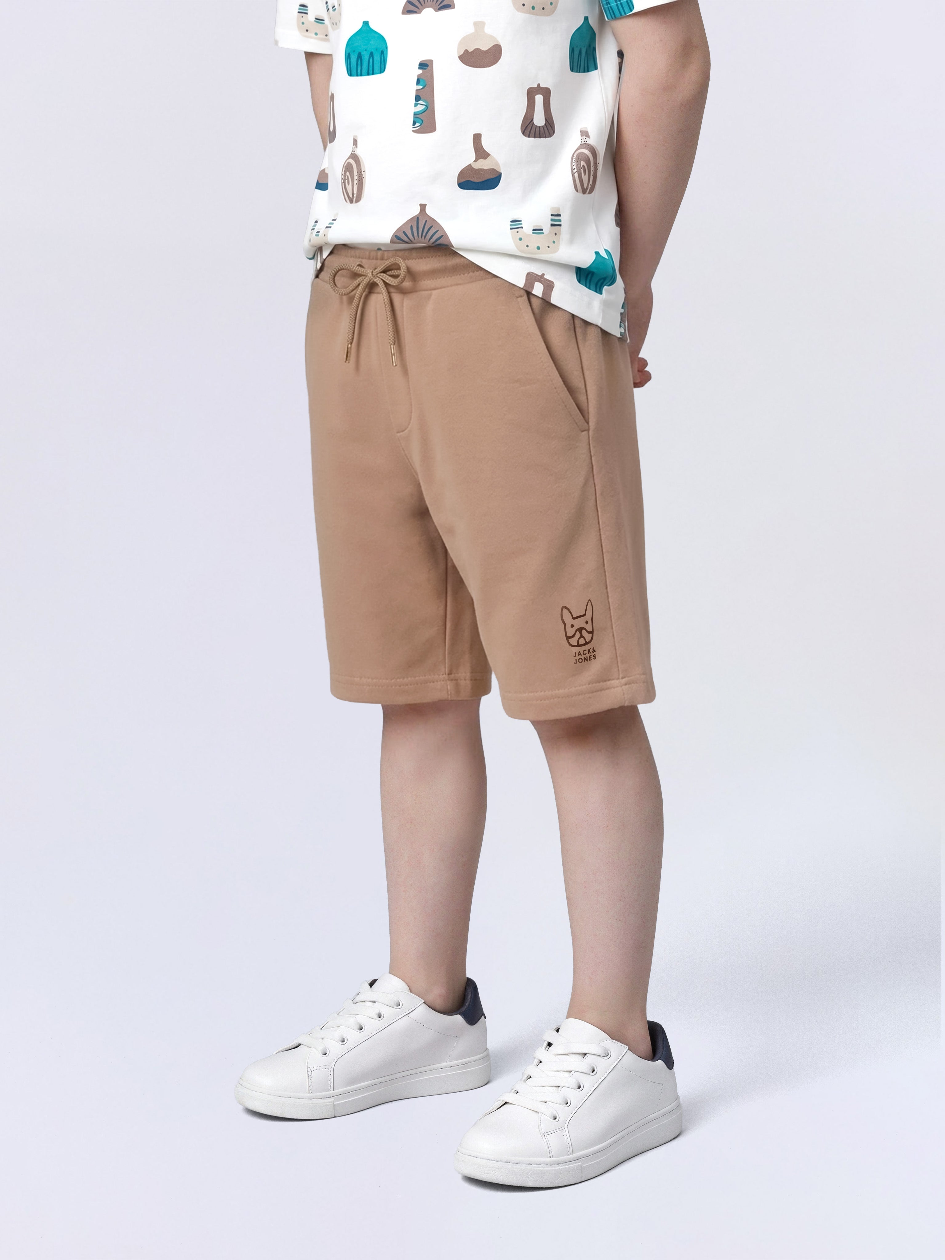 Boys Warm Taupe Brown Cotton Stretch Knit Shorts