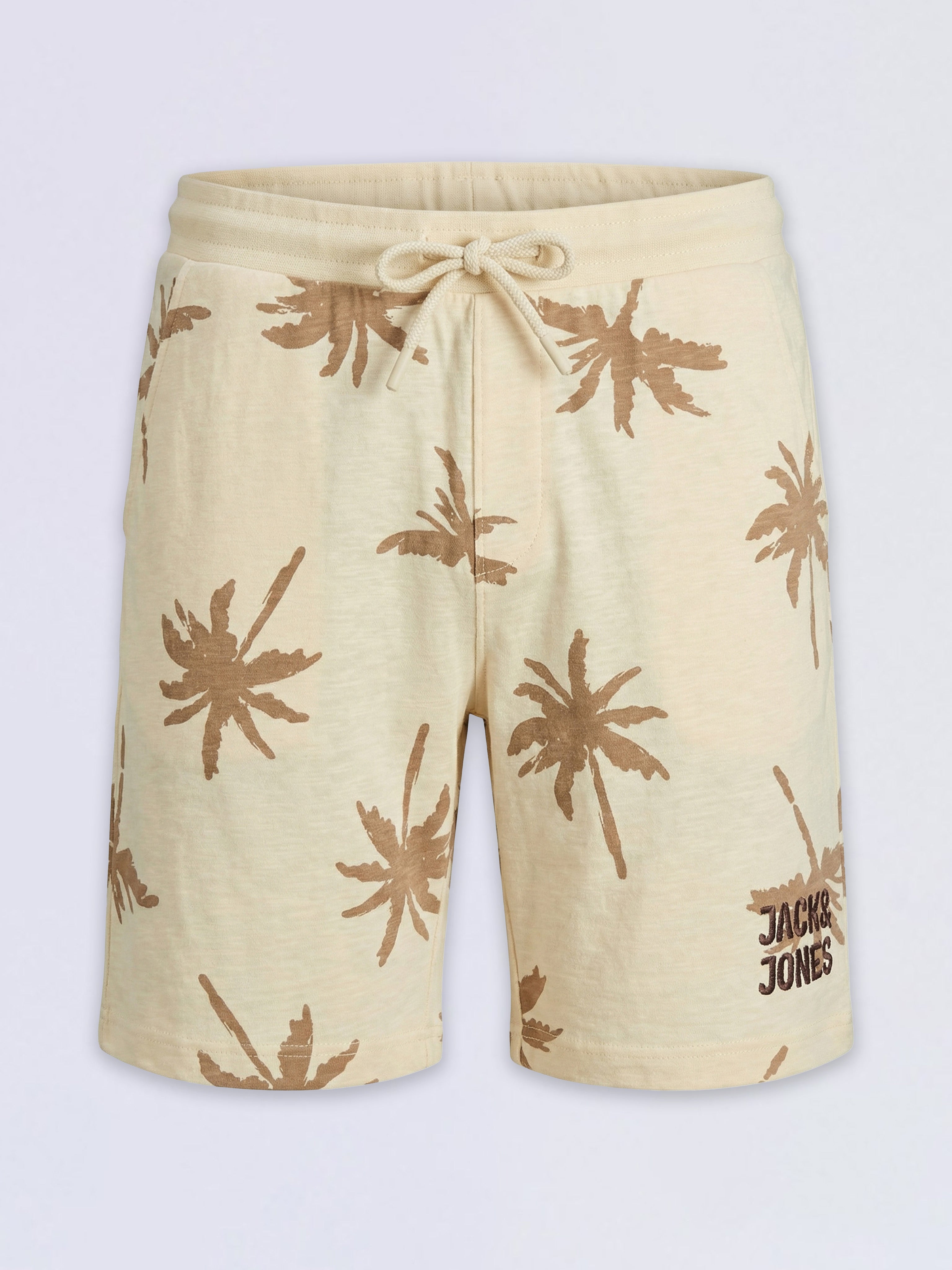 Boys Beige Palm Tree Printed Cotton Shorts