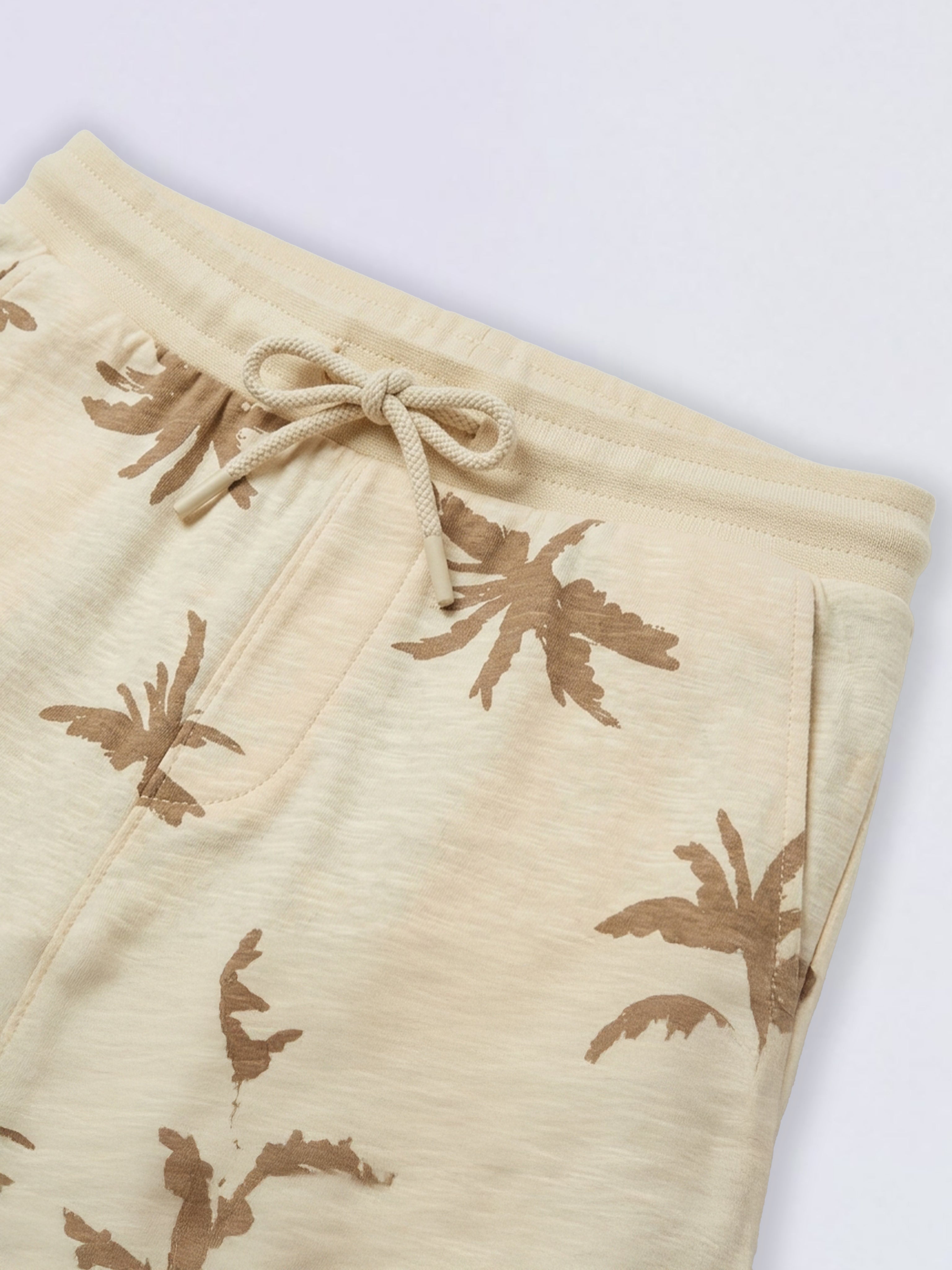 Boys Beige Palm Tree Printed Cotton Shorts