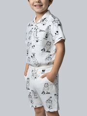 Boys White Garfield Print Cotton Casual Shorts