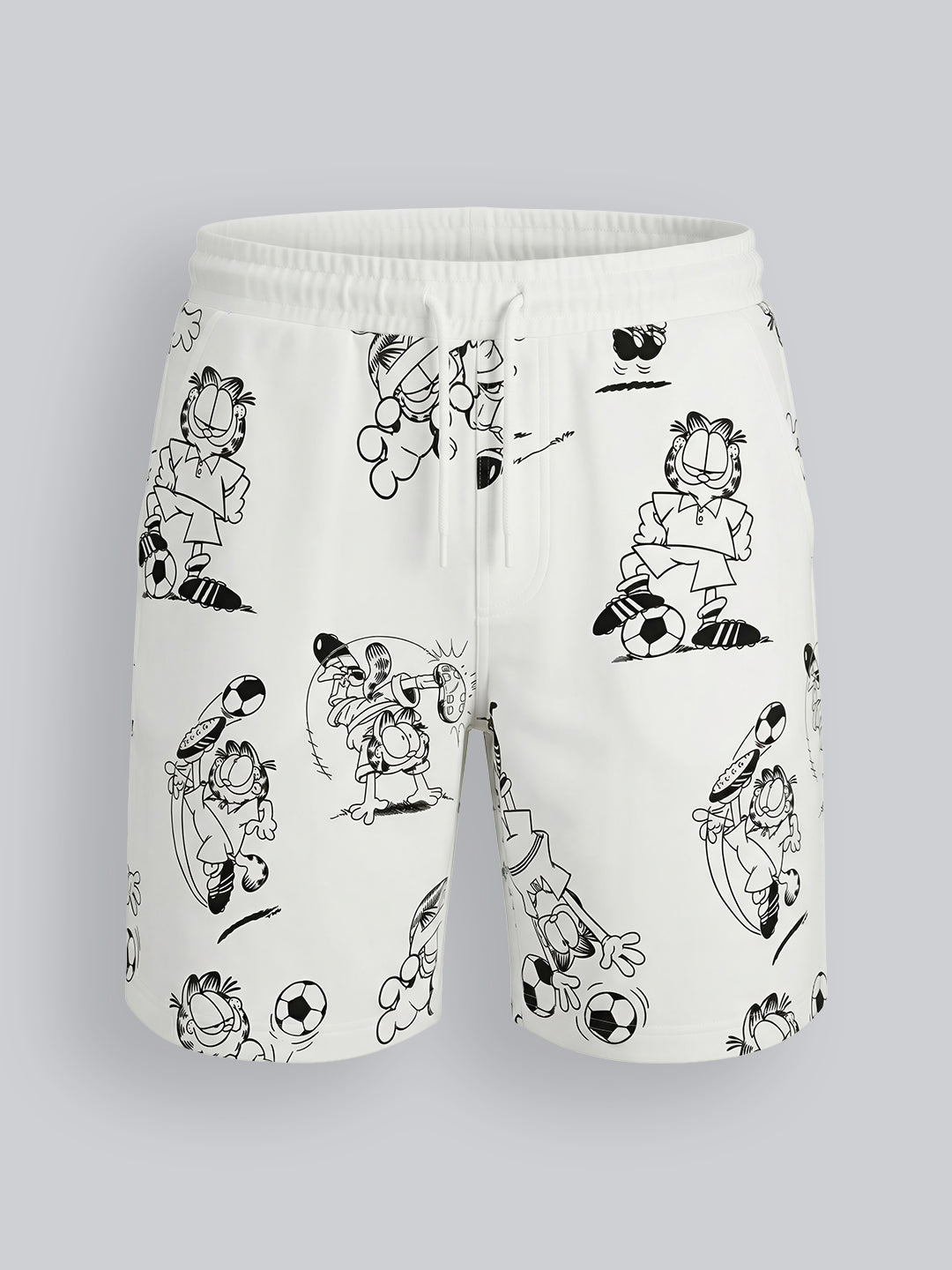 Boys White Garfield Print Cotton Casual Shorts