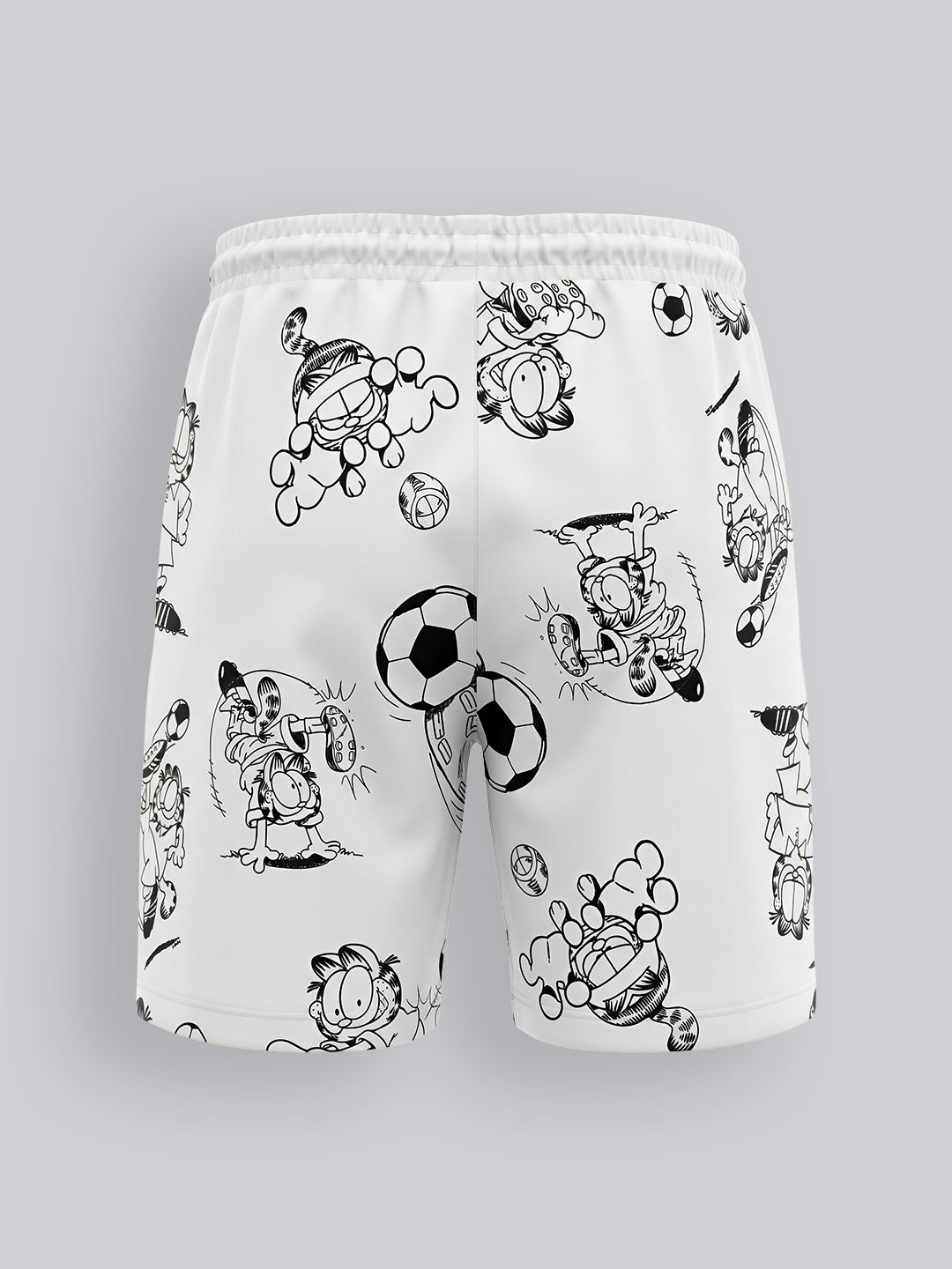 Boys White Garfield Print Cotton Casual Shorts