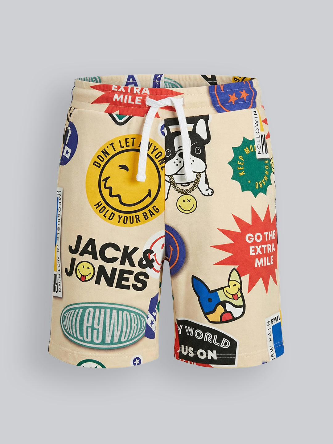 Boys Cotton Badge Print Drawstring Oversized Shorts
