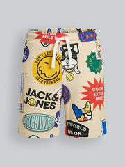Boys Cotton Badge Print Drawstring Oversized Shorts
