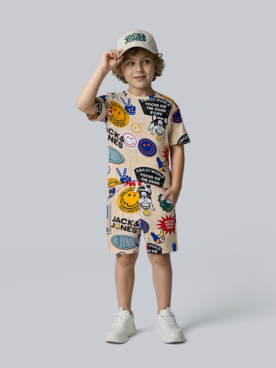 Boys Cotton Badge Print Drawstring Oversized Shorts