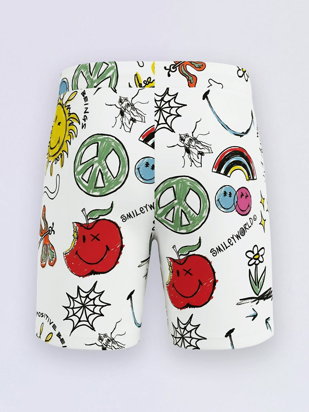 Boys White Smiley Print Oversized Cotton Shorts