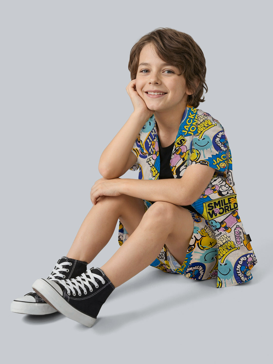 Boys Cotton Cartoon Print Drawstring Regular Shorts