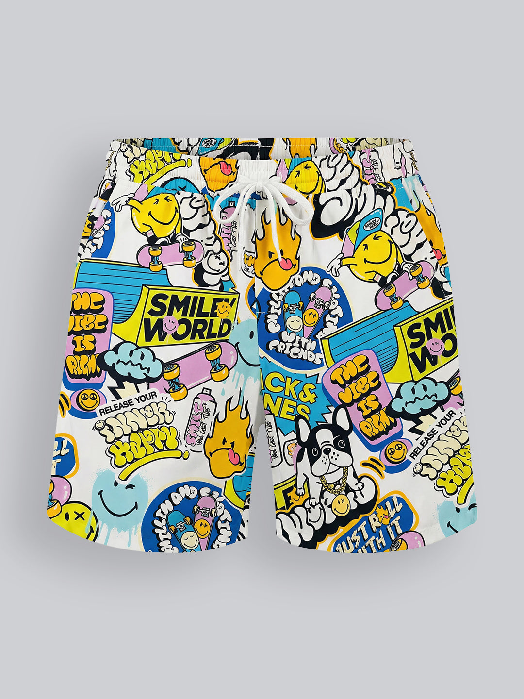 Boys Cotton Cartoon Print Drawstring Regular Shorts