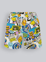 Boys Cotton Cartoon Print Drawstring Regular Shorts