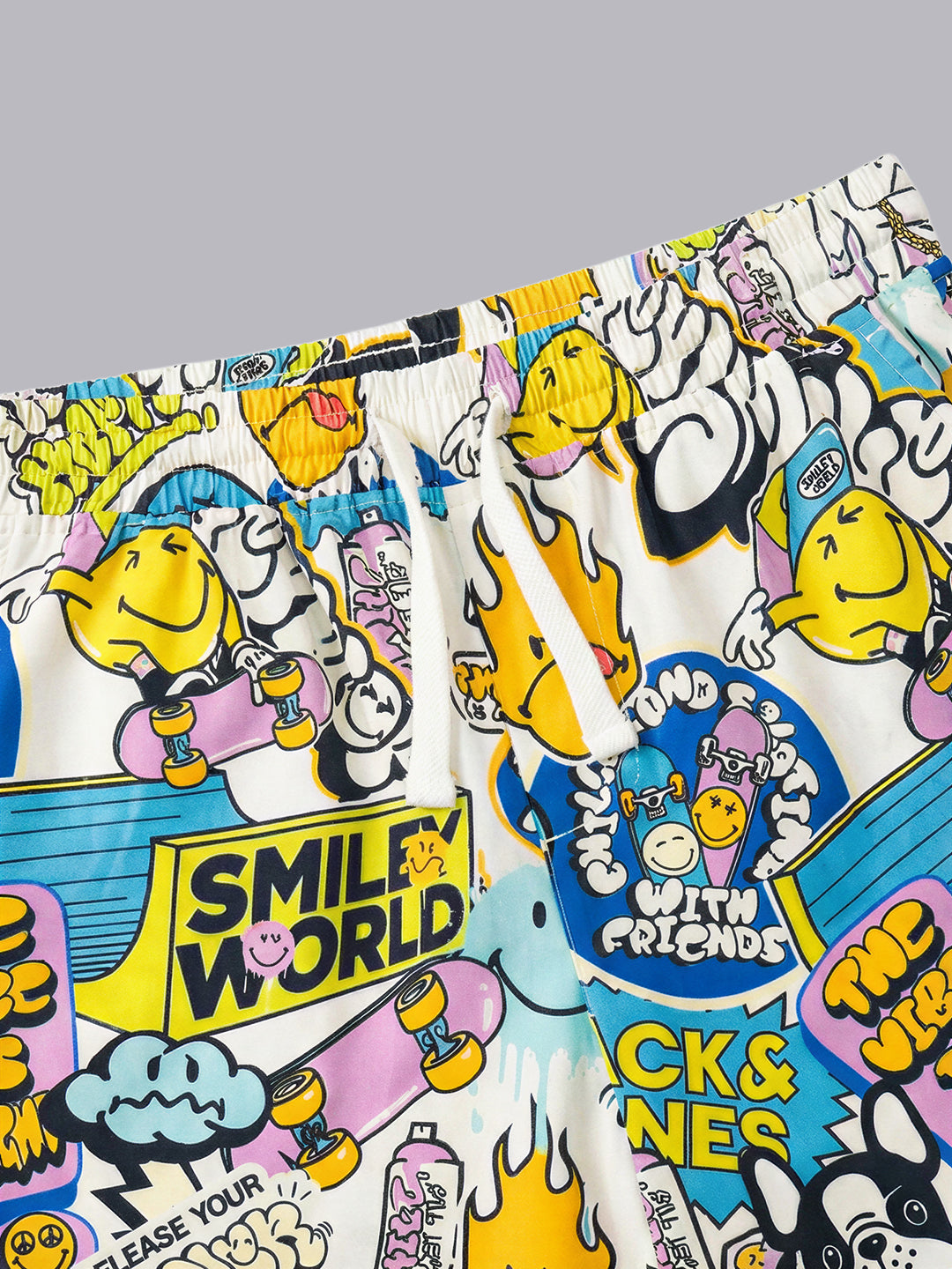 Boys Cotton Cartoon Print Drawstring Regular Shorts