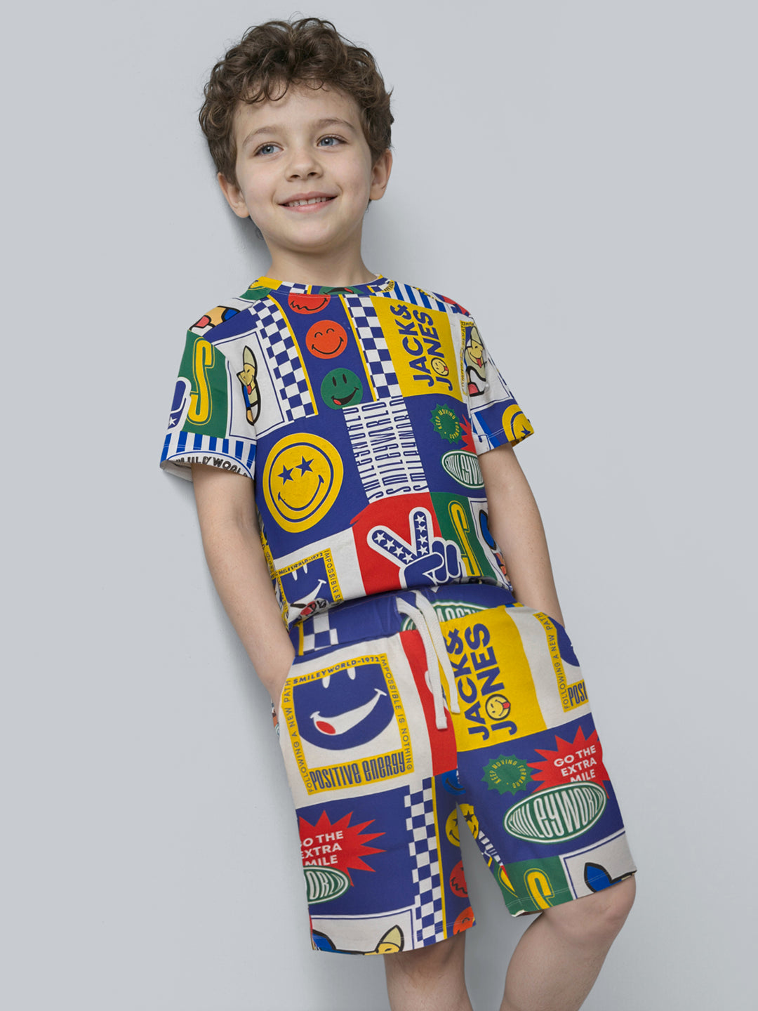Boys Cotton Smiley Print Drawstring Casual Shorts