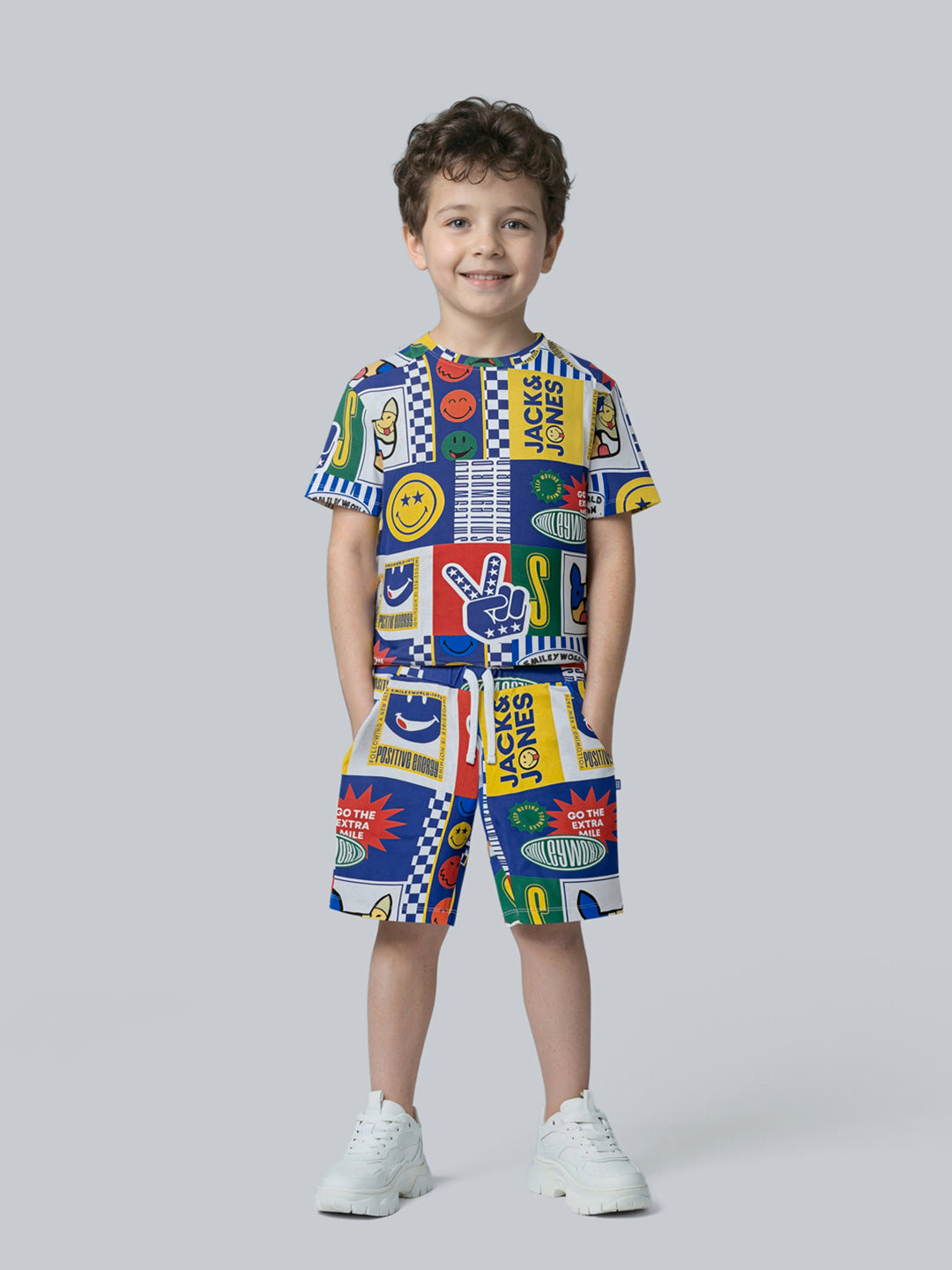 Boys Cotton Smiley Print Drawstring Casual Shorts