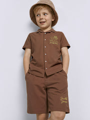 Boys Cappuccino Brown Cotton Graphic Knit Shorts