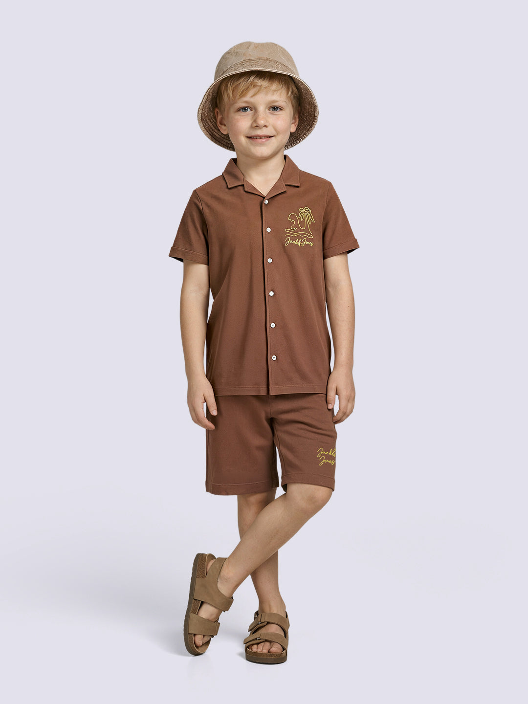 Boys Cappuccino Brown Cotton Graphic Knit Shorts