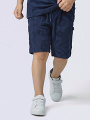 Boys Dark Blue Tropical Print Cotton Casual Shorts