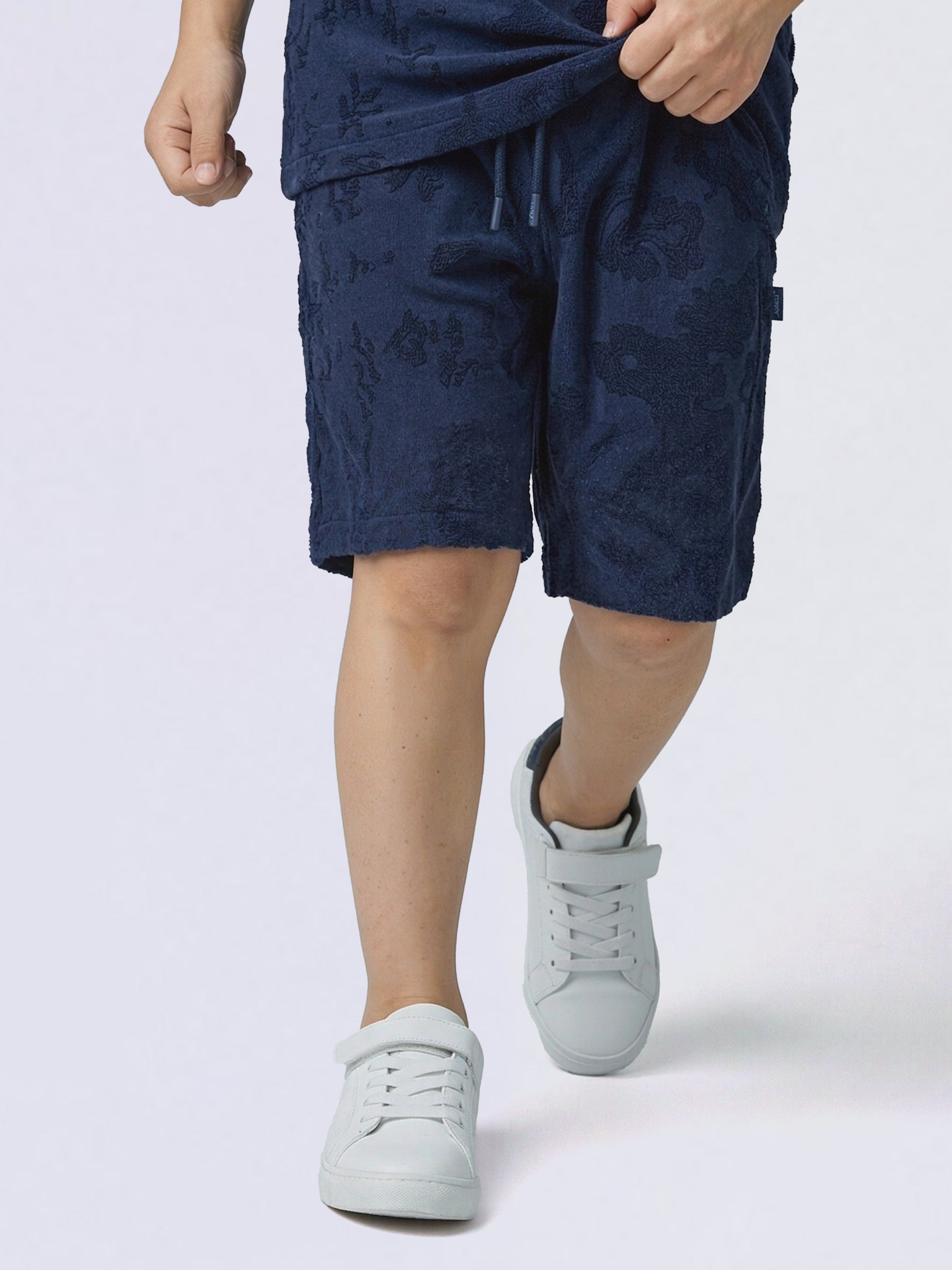 Boys Dark Blue Tropical Print Cotton Casual Shorts