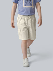 Boys Off White Cotton Cargo Shorts with 4 Pockets