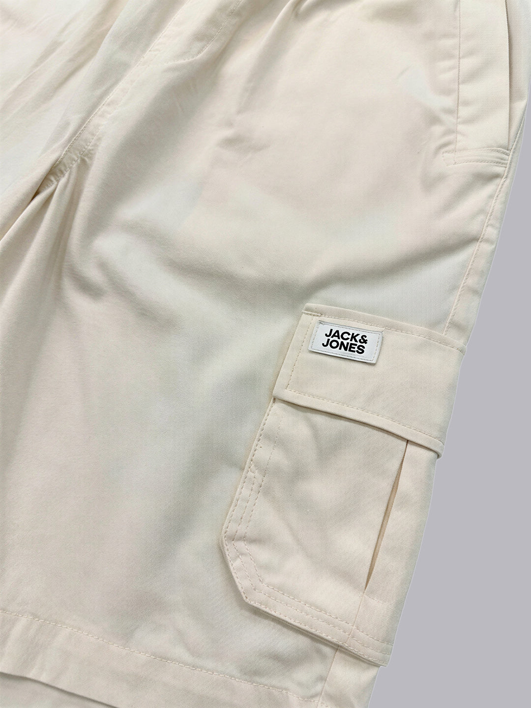 Boys Off White Cotton Cargo Shorts with 4 Pockets