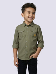 Boys Navy Blue Linen Blend Regular Fit Casual Shirt