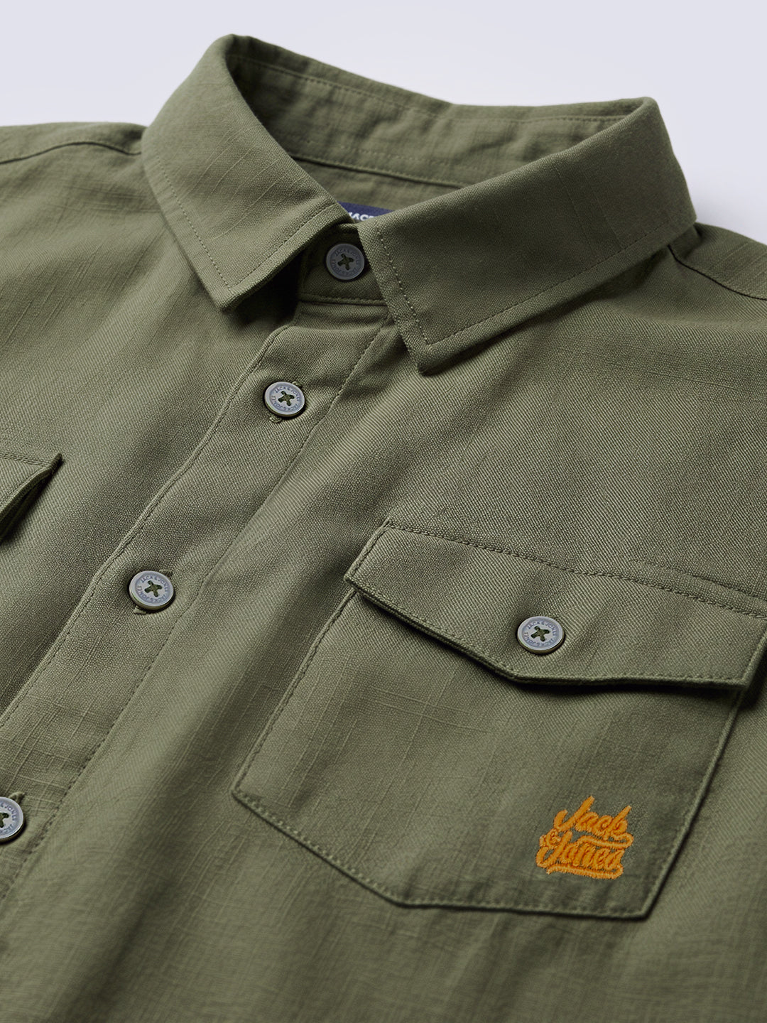 Boys Olive Green Linen Blend Regular Fit Casual Shirt