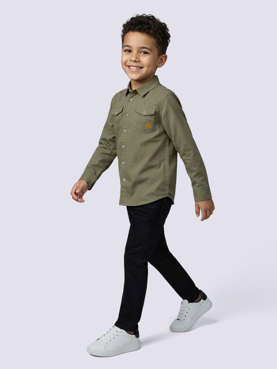 Boys Olive Green Linen Blend Regular Fit Casual Shirt