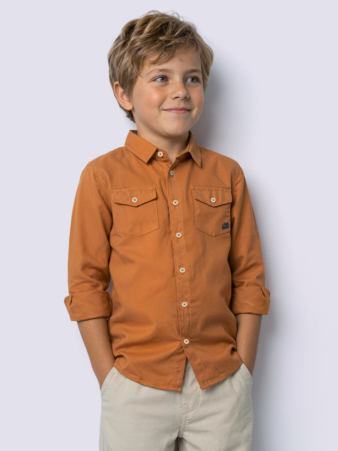 Boys Orange Linen Blend Regular Fit Casual Shirt
