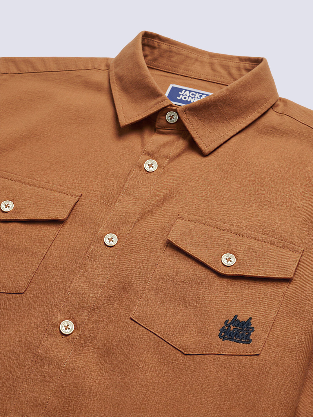Boys Orange Linen Blend Regular Fit Casual Shirt