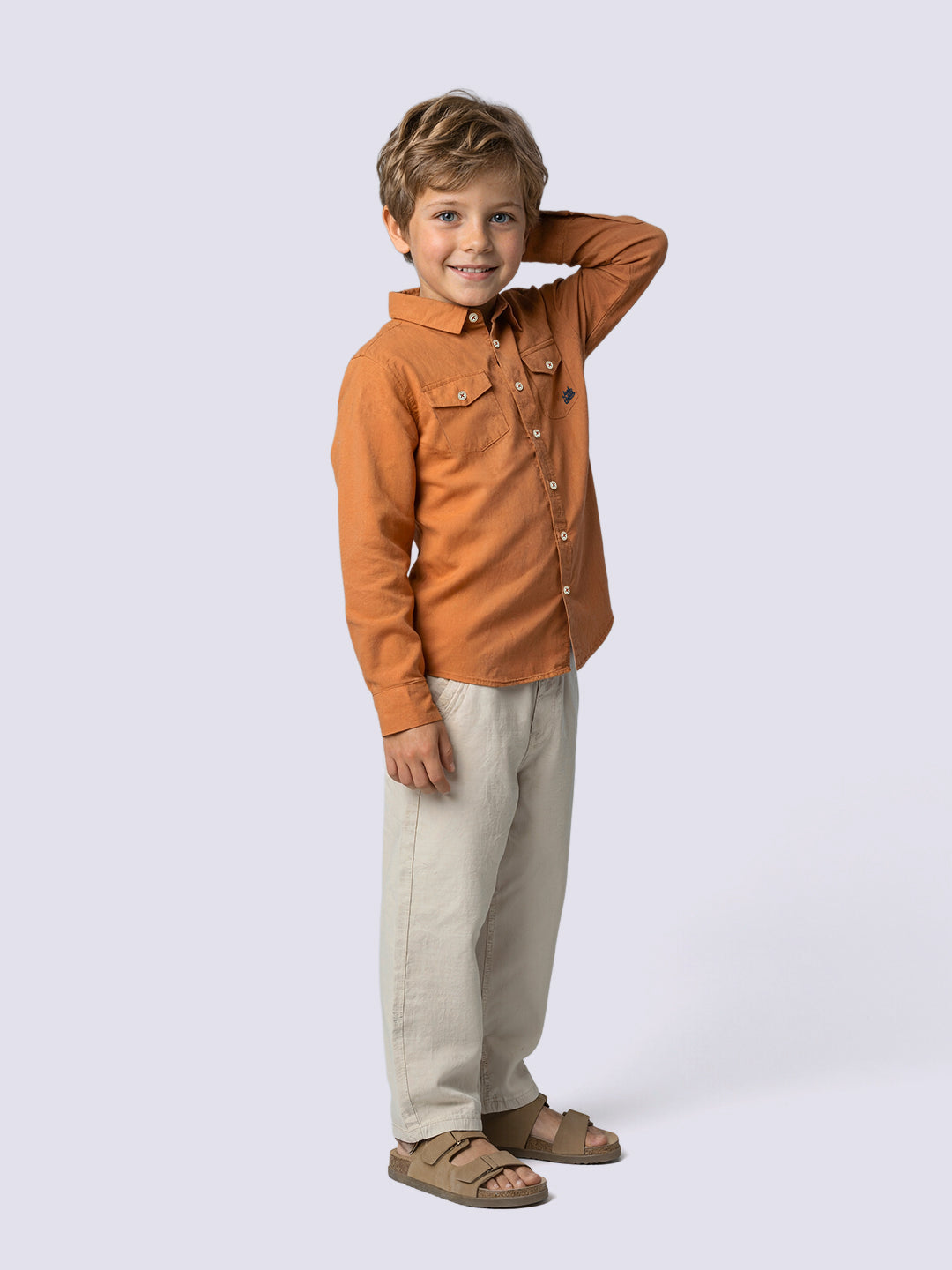 Boys Orange Linen Blend Regular Fit Casual Shirt